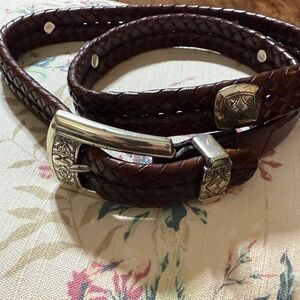 Brown braided Brighton belt with silver accent.
